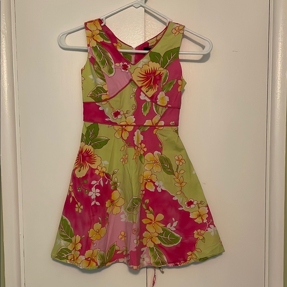 Floral Pink and Green Kids Dress